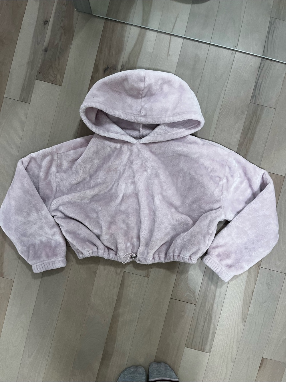 Urban Planet Plush Cropped Hoodie in Light Pink
